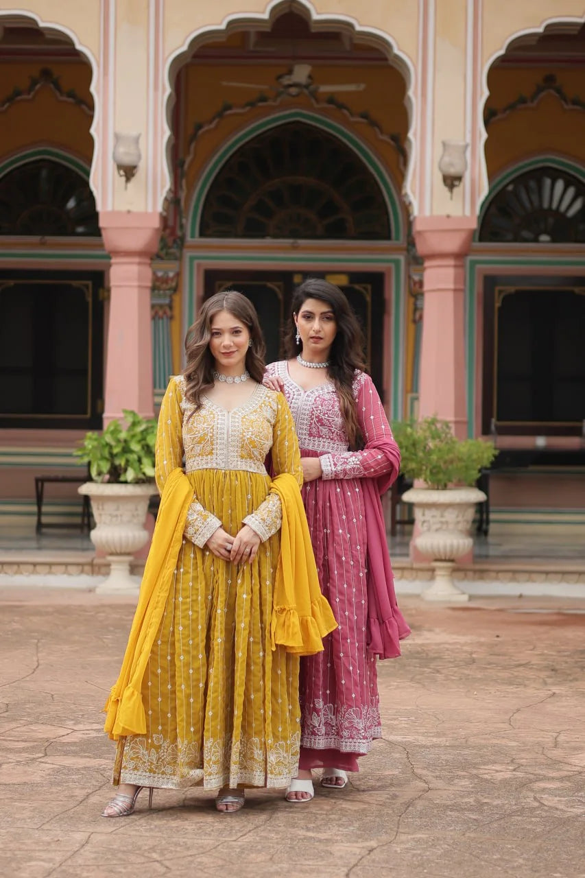 Luxury Faux Georgette Kurti Plazzo Suit with Rich Embroidery