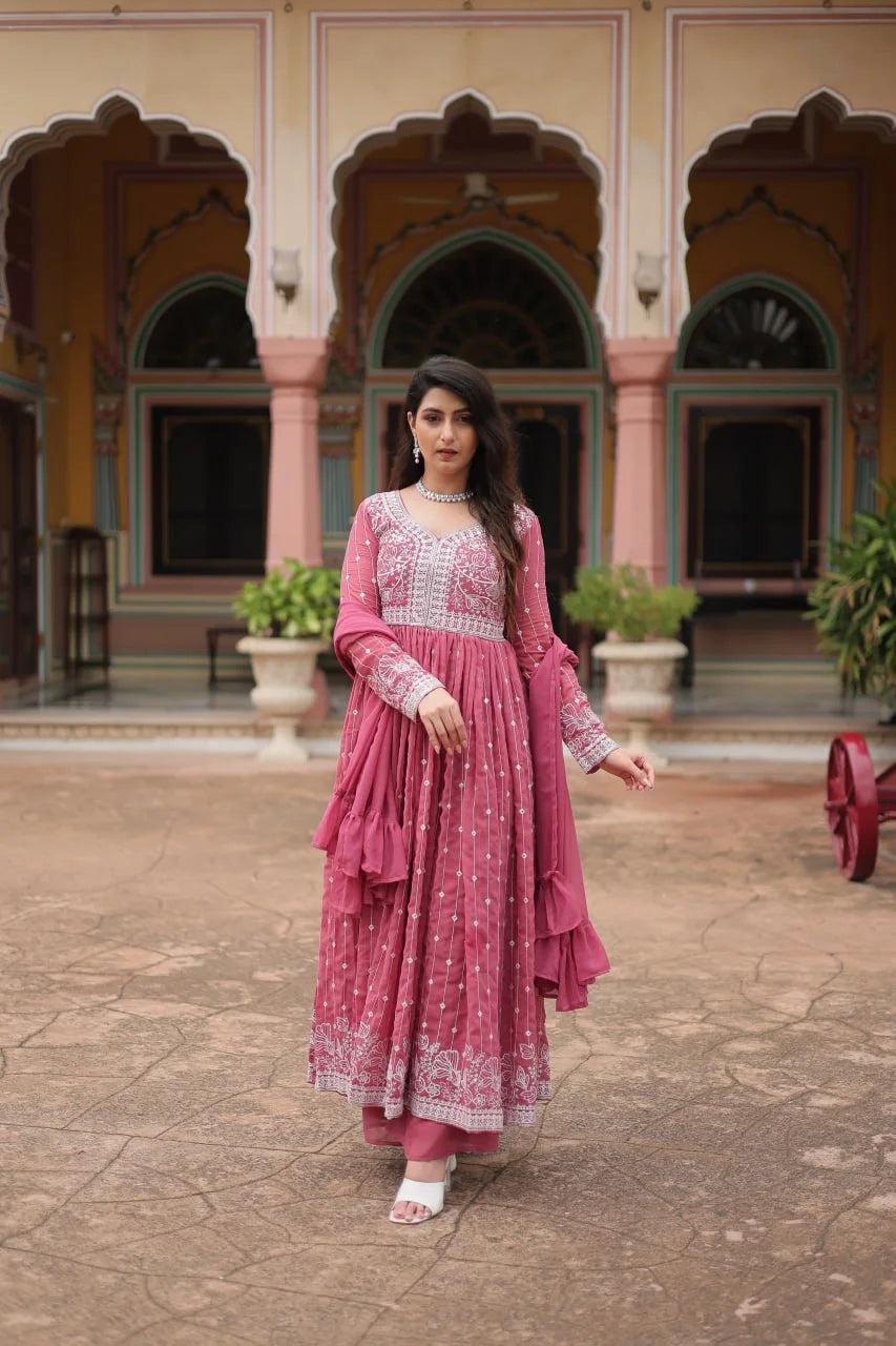Luxury Faux Georgette Kurti Plazzo Suit with Rich Embroidery