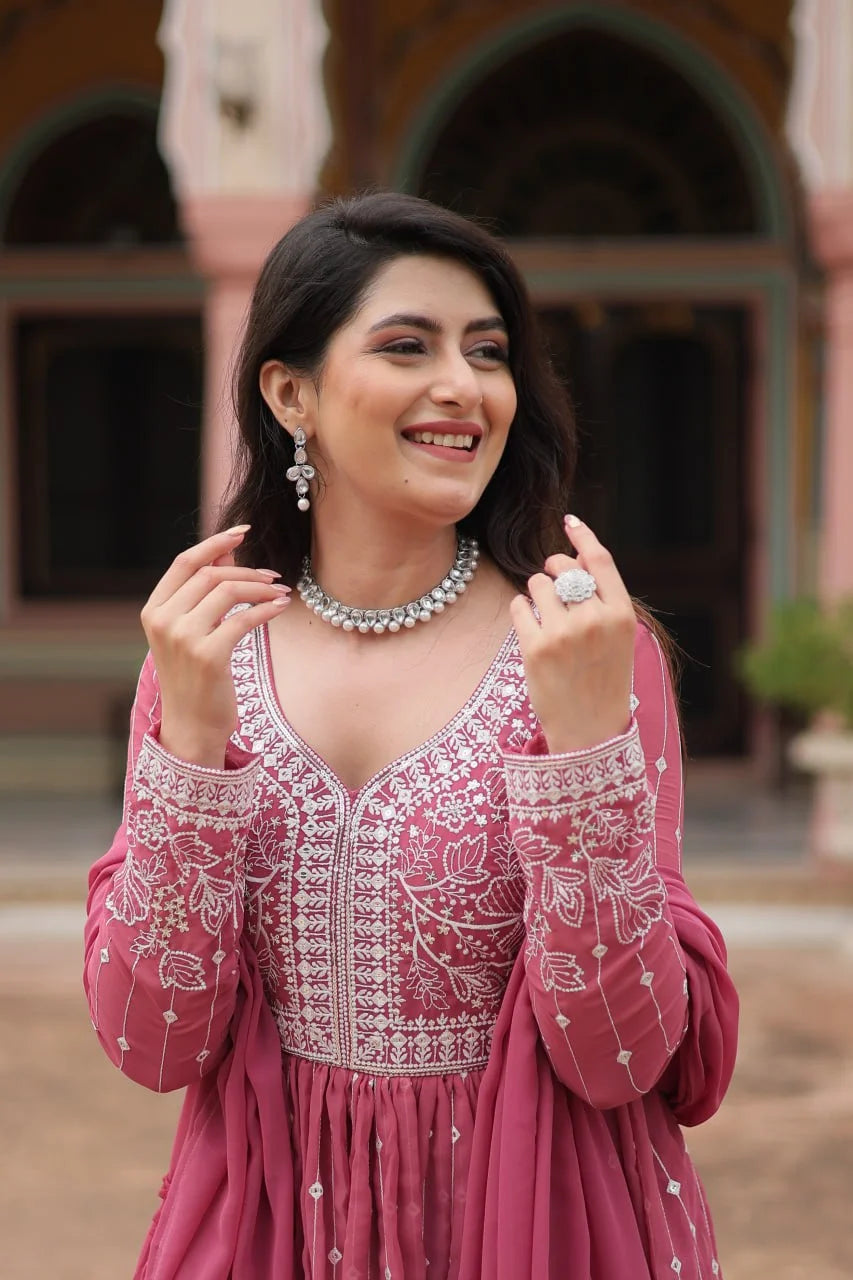 Luxury Faux Georgette Kurti Plazzo Suit with Rich Embroidery