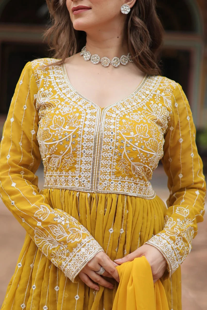 Luxury Faux Georgette Kurti Plazzo Suit with Rich Embroidery