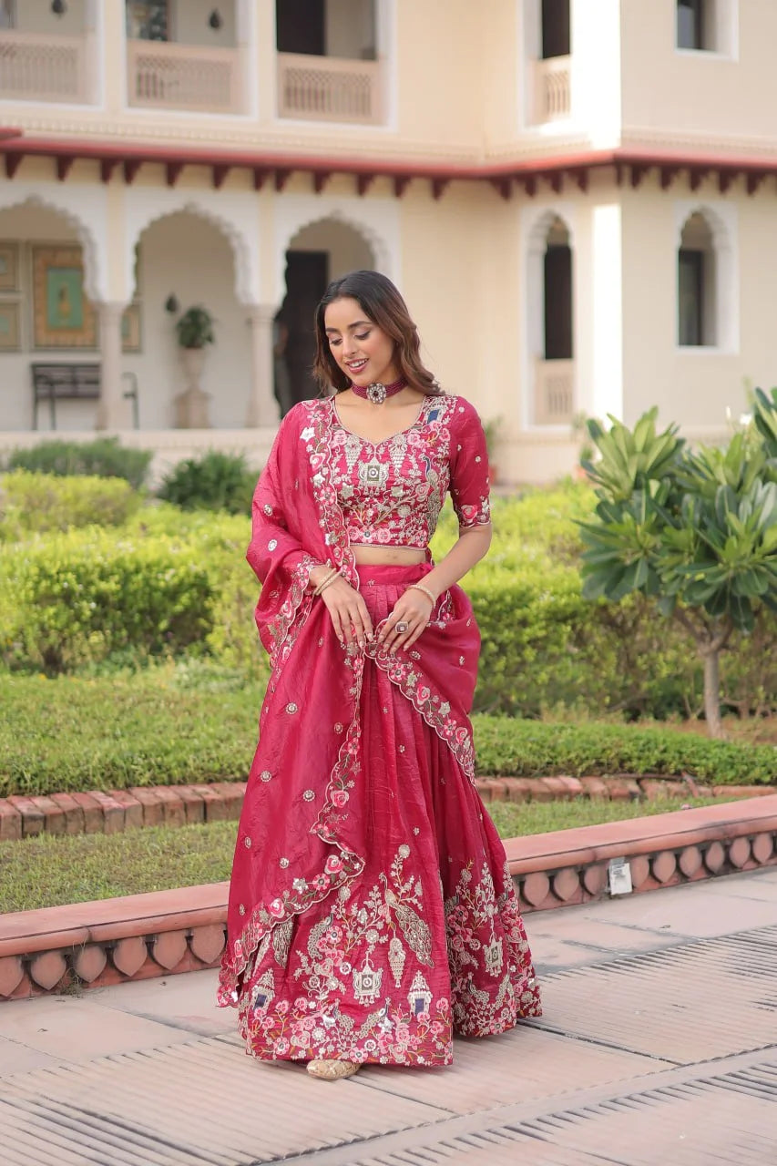 Wedding Wear Gold Crush Lehenga Choli with Heavy Zari Work