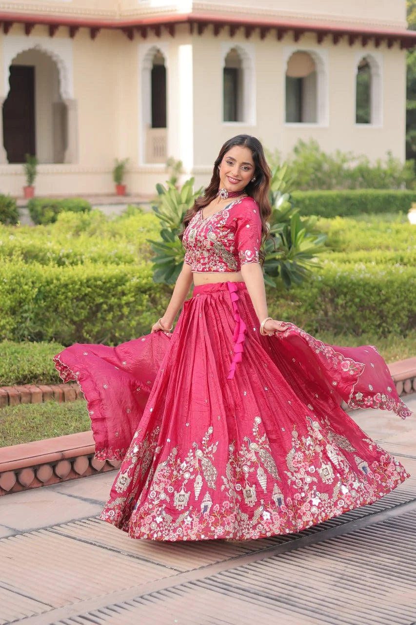 Wedding Wear Gold Crush Lehenga Choli with Heavy Zari Work