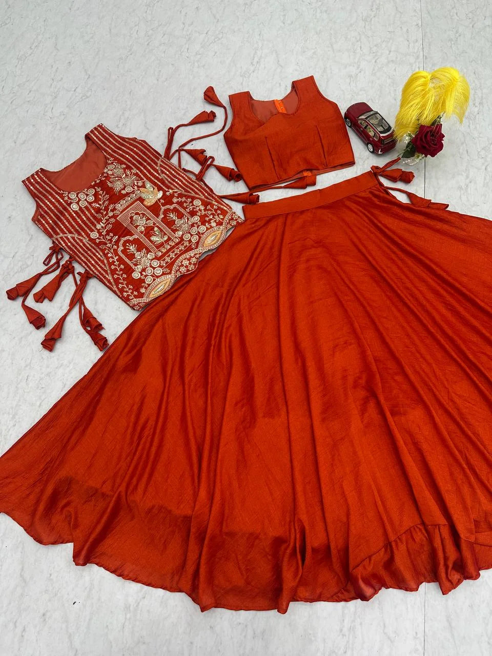 Traditional Vichitra Silk Lehenga Choli with Sequence & Thread Embroidery
