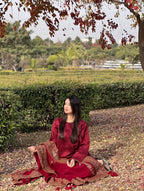 Natural Crepe Silk Embroidered Kurta Pant Set with Dupatta