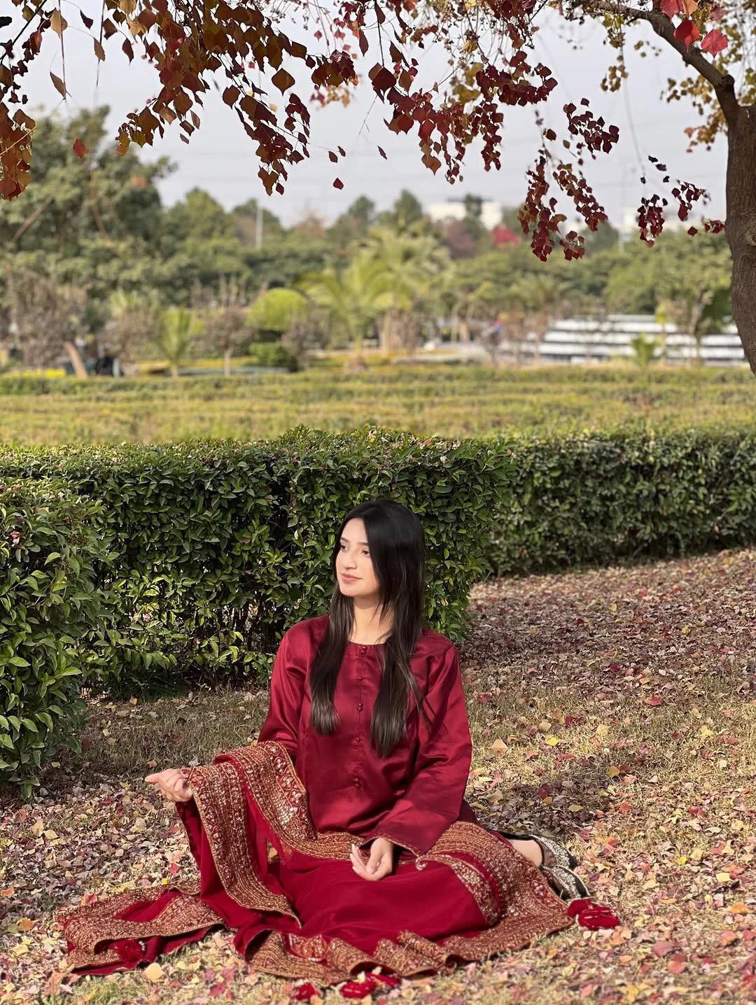Natural Crepe Silk Embroidered Kurta Pant Set with Dupatta