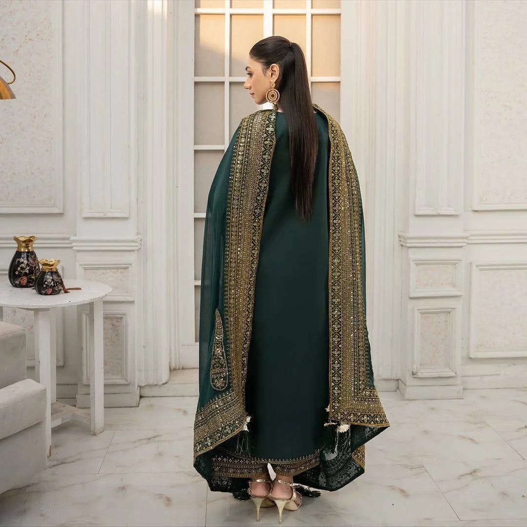 Luxury Crepe Silk Suit Set with Moti & Heavy Embroidery Work