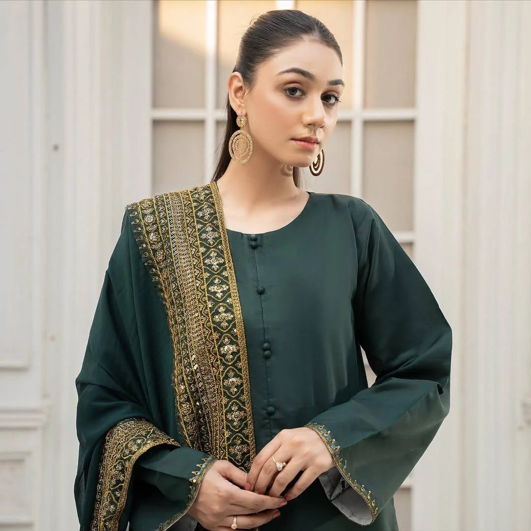 Luxury Crepe Silk Suit Set with Moti & Heavy Embroidery Work