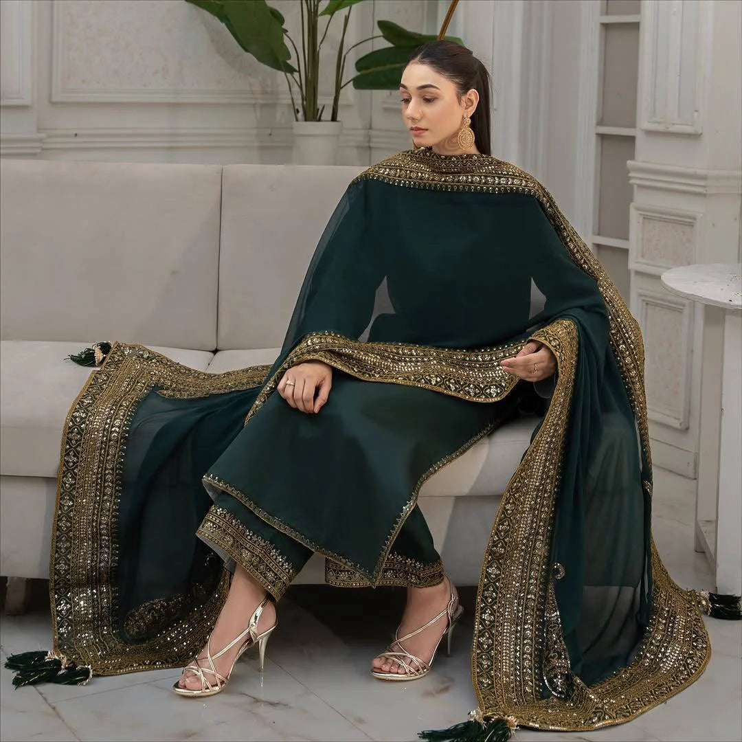 Luxury Crepe Silk Suit Set with Moti & Heavy Embroidery Work