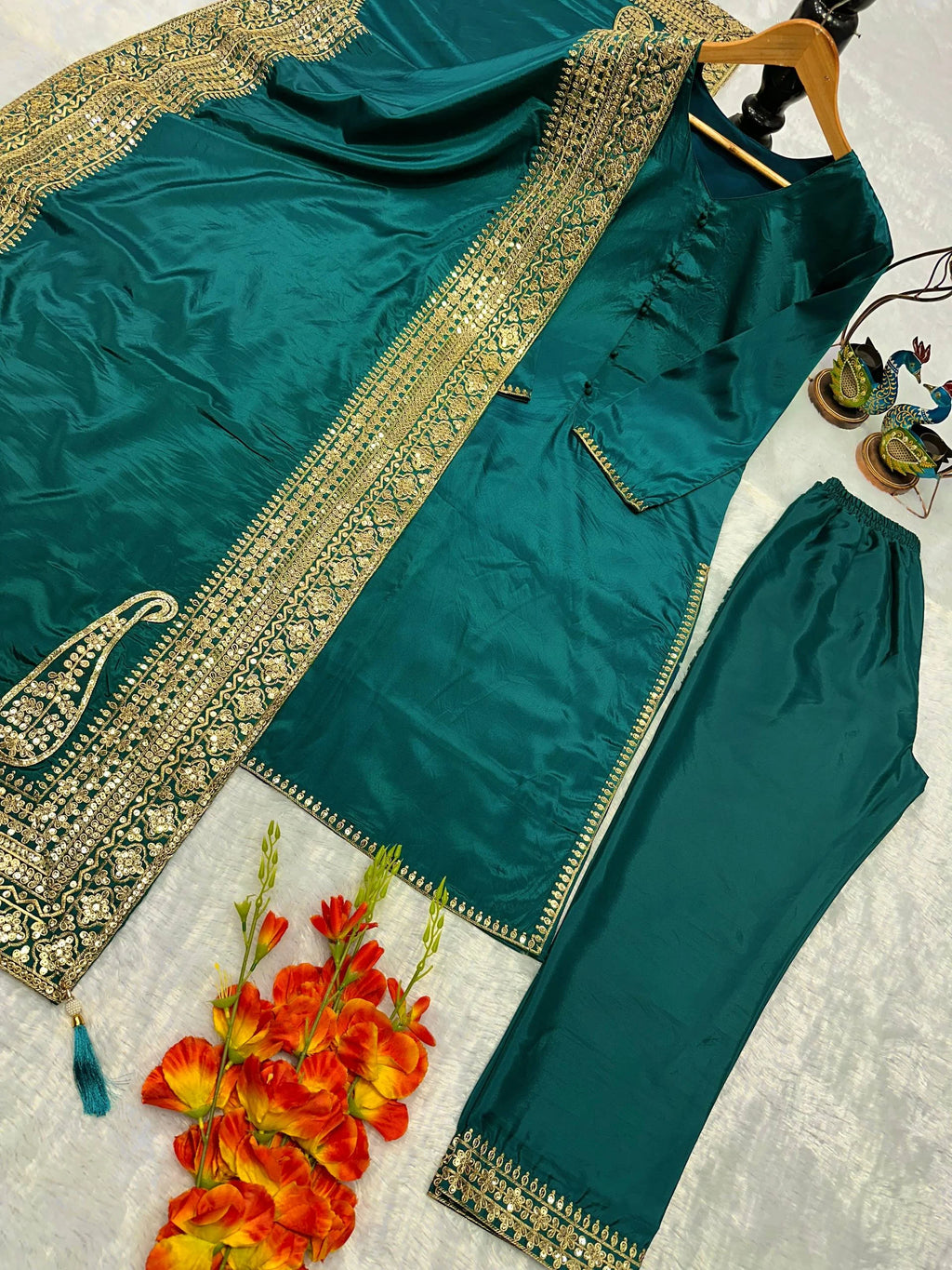 Luxury Crepe Silk Suit Set with Moti & Heavy Embroidery Work