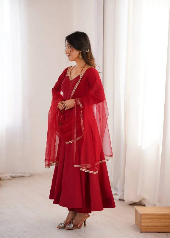 Chanderi Anarkali with Pant & Nylon Net Dupatta