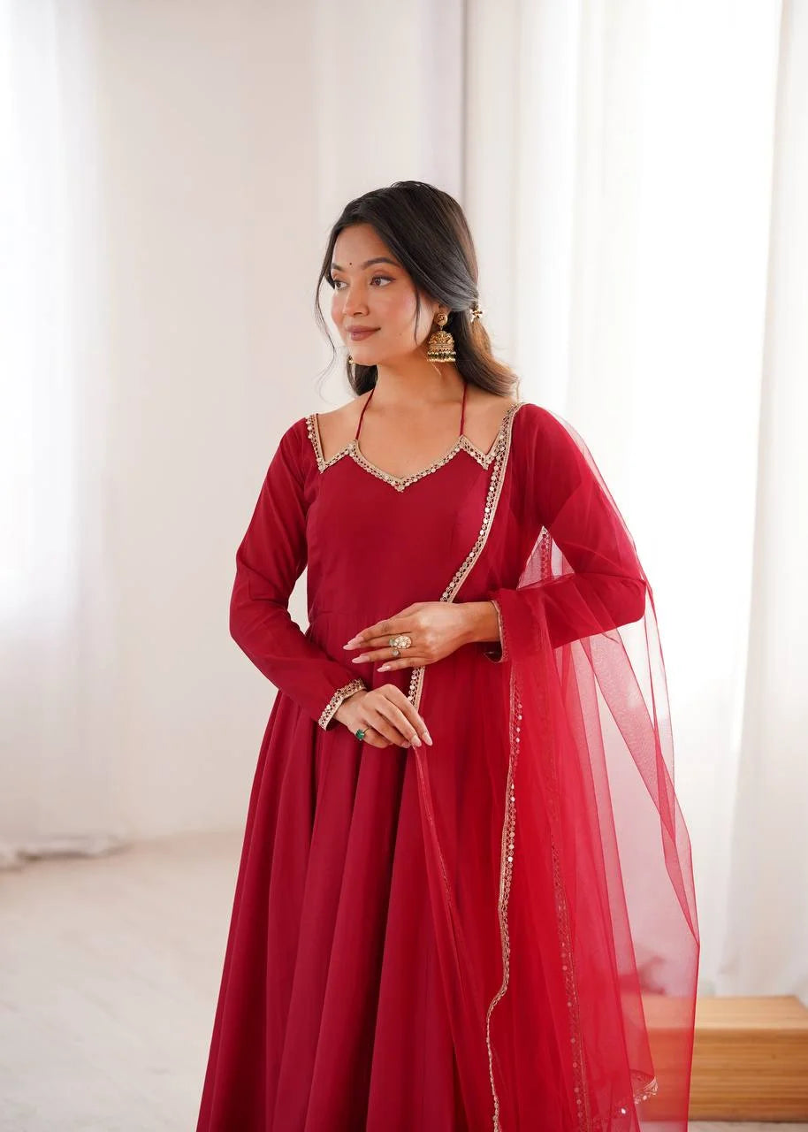 Chanderi Anarkali with Pant & Nylon Net Dupatta