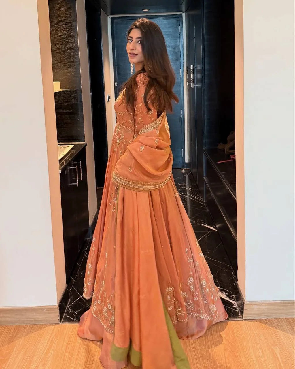 Premium Chinon Silk Gown Lehenga Ensemble with Fancy Lace Work