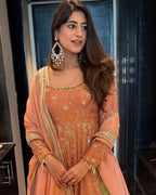 Premium Chinon Silk Gown Lehenga Ensemble with Fancy Lace Work