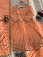 Premium Chinon Silk Gown Lehenga Ensemble with Fancy Lace Work