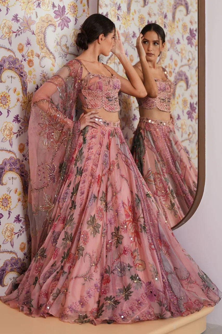 Taby Silk Lehenga Choli Set | Hand Mirror Work | Sequence & Embroidery