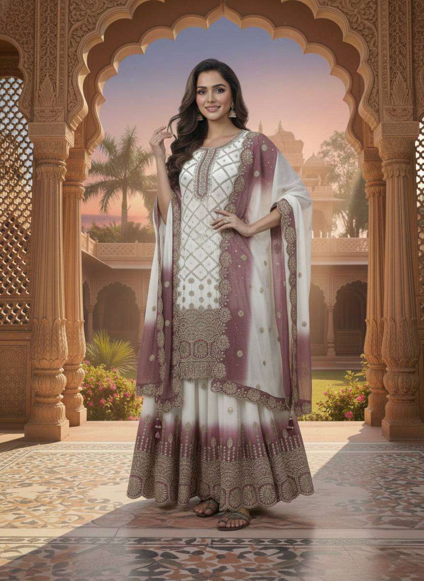 Flowy Sequence Work Georgette Top Plazzo with Dupatta