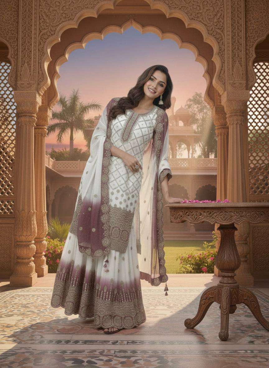 Flowy Sequence Work Georgette Top Plazzo with Dupatta