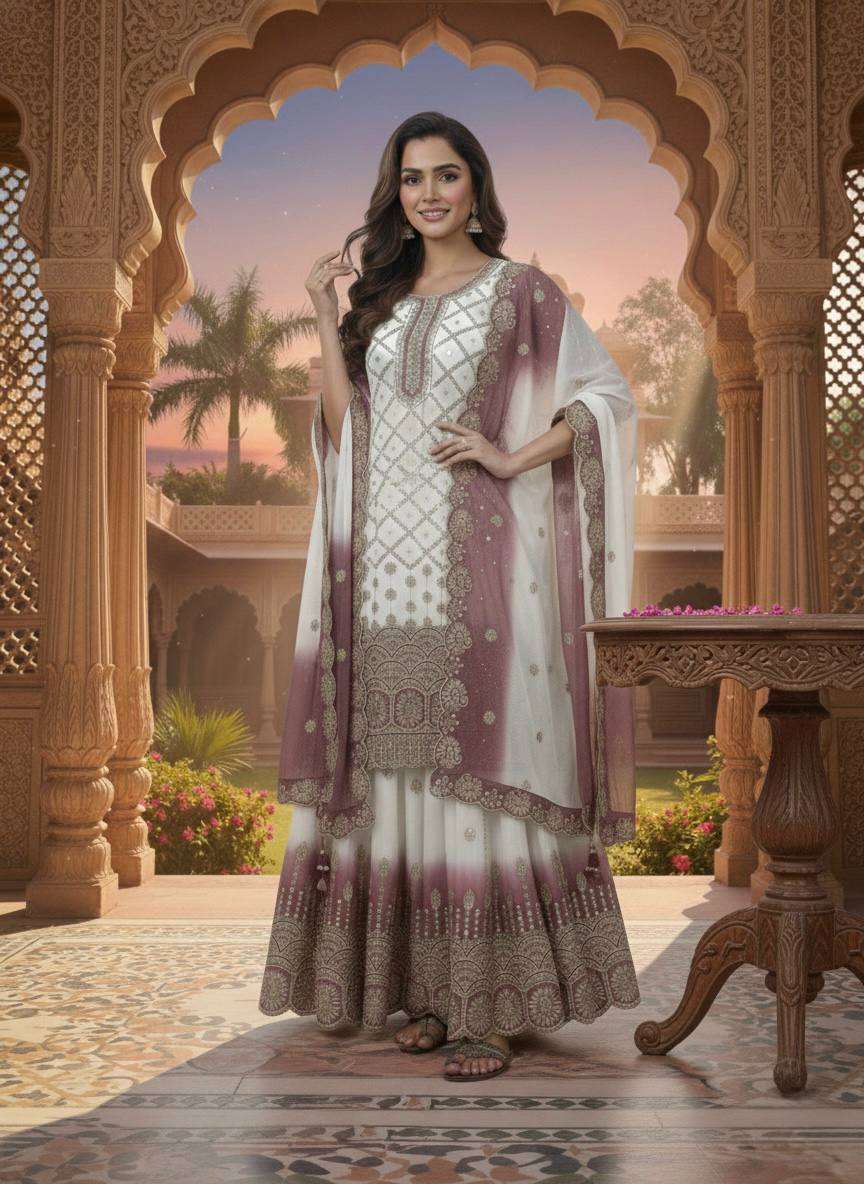 Flowy Sequence Work Georgette Top Plazzo with Dupatta