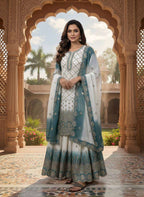 Festive Wear Heavy Embroidered Star Georgette Top Plazzo Set