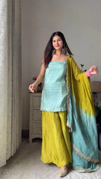 Pastel Glam: Designer Chinon Silk Embroidered Kurti Set - Perfect for Eid