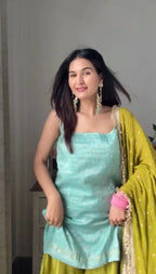 Pastel Glam: Designer Chinon Silk Embroidered Kurti Set - Perfect for Eid