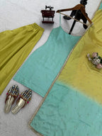 Pastel Glam: Designer Chinon Silk Embroidered Kurti Set - Perfect for Eid