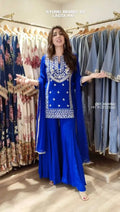 Eid Wear Faux Georgette Top Sharara Set with Fancy Lace Dupatta