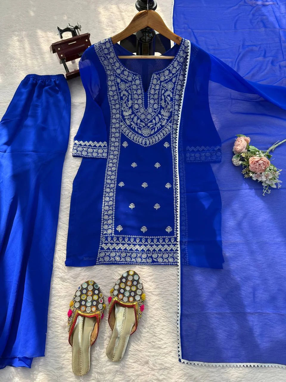 Eid Wear Faux Georgette Top Sharara Set with Fancy Lace Dupatta