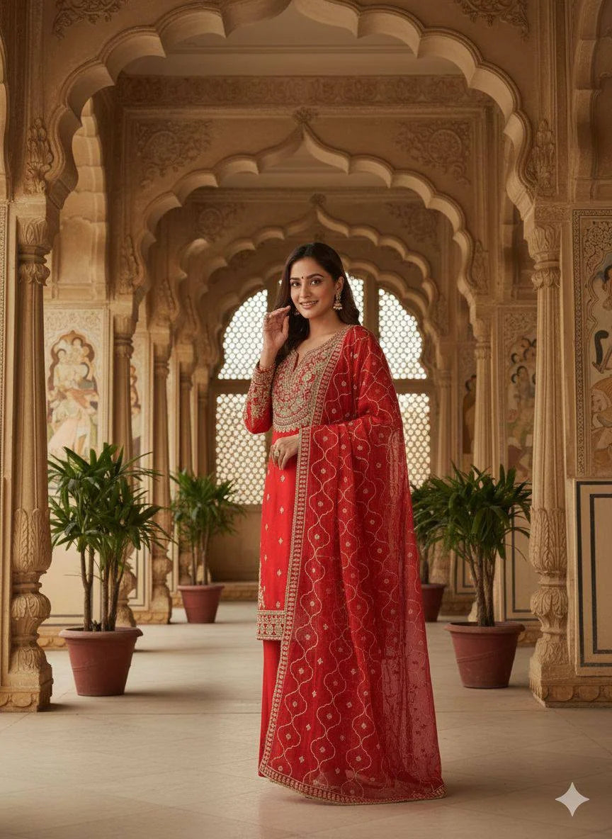 Elegant Fendy Fabric Top Plazzo Set with Sequence Work