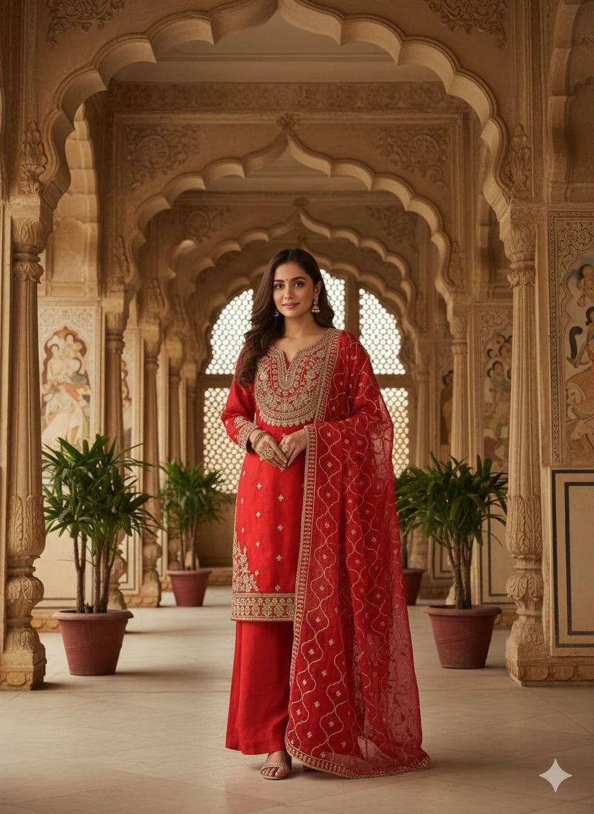 Elegant Fendy Fabric Top Plazzo Set with Sequence Work