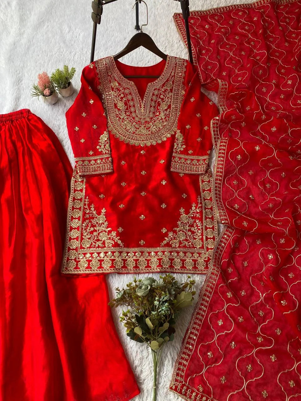 Elegant Fendy Fabric Top Plazzo Set with Sequence Work