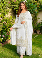 Eid Celebration Wear White GMY Silk Embroidered Top Plazzo Set