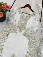 Eid Celebration Wear White GMY Silk Embroidered Top Plazzo Set