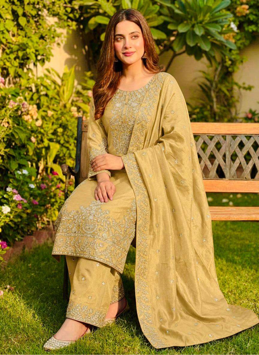 Graceful Yellow GMY Silk Top Plazzo Suit with Heavy Sequence Work