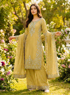 Graceful Yellow GMY Silk Top Plazzo Suit with Heavy Sequence Work