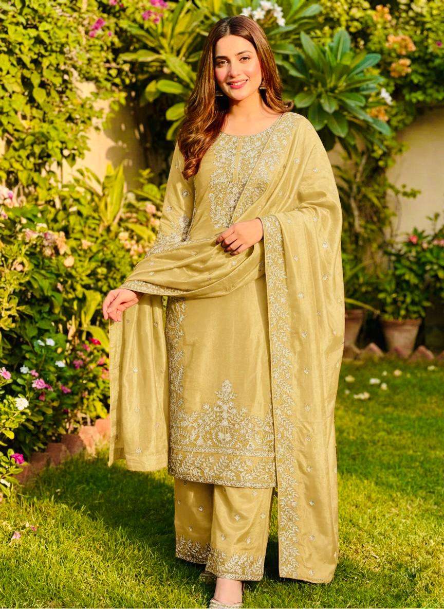 Graceful Yellow GMY Silk Top Plazzo Suit with Heavy Sequence Work