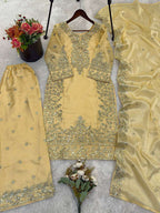 Graceful Yellow GMY Silk Top Plazzo Suit with Heavy Sequence Work