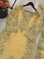 Graceful Yellow GMY Silk Top Plazzo Suit with Heavy Sequence Work