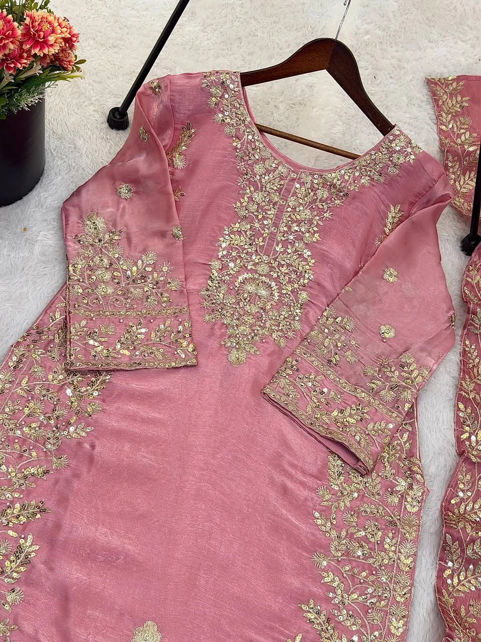 Charming Pink GMY Silk Embroidered Top Plazzo Outfit