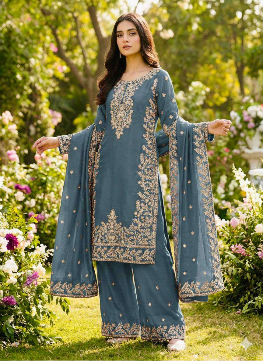 Timeless GMY Silk Embroidery Work Plazzo Suit with Dupatta