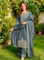 Timeless GMY Silk Embroidery Work Plazzo Suit with Dupatta