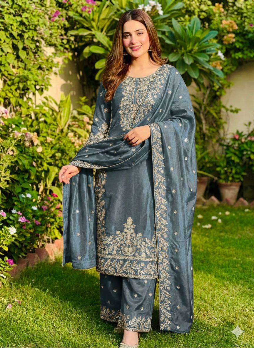 Timeless GMY Silk Embroidery Work Plazzo Suit with Dupatta