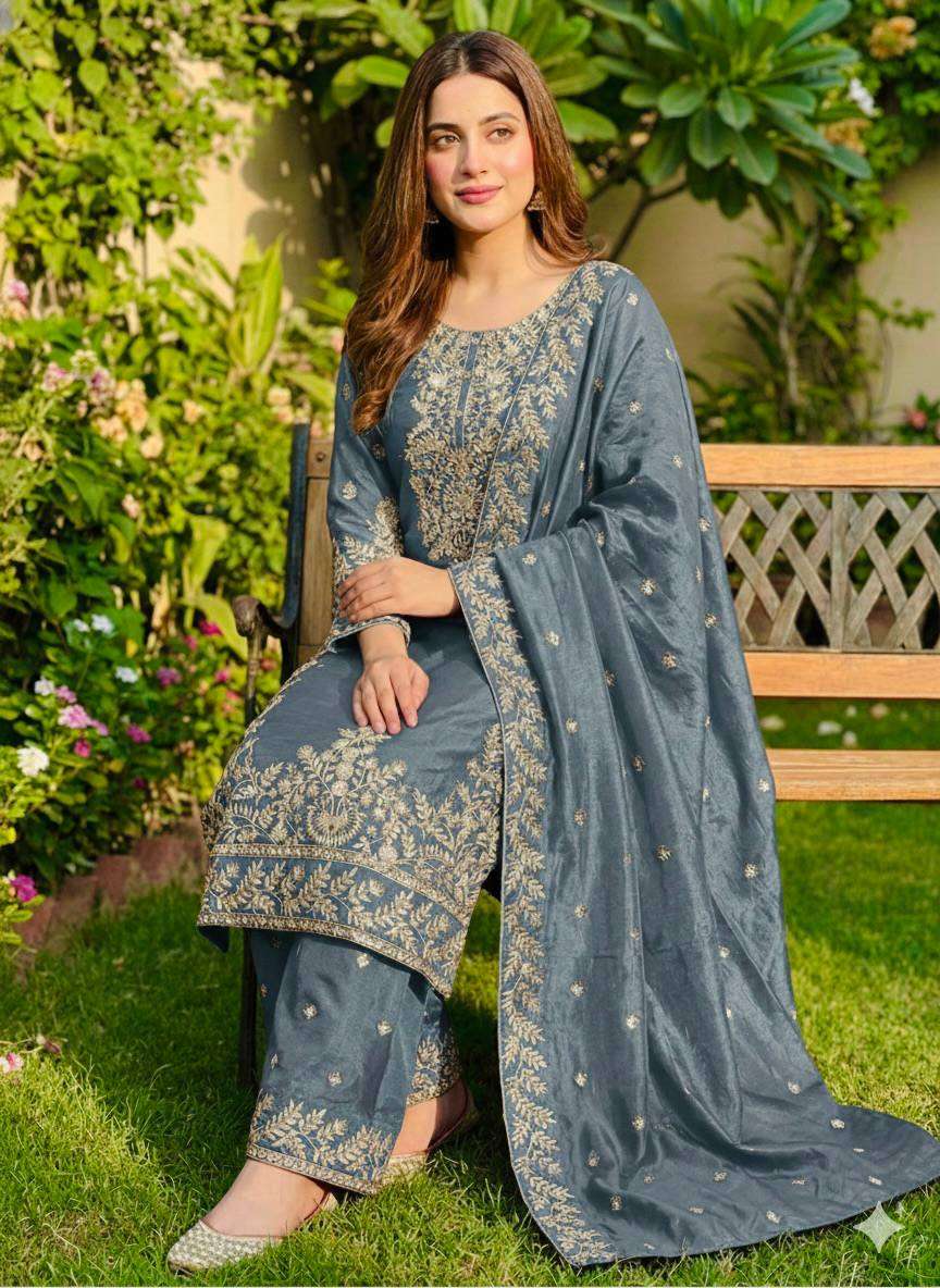 Timeless GMY Silk Embroidery Work Plazzo Suit with Dupatta
