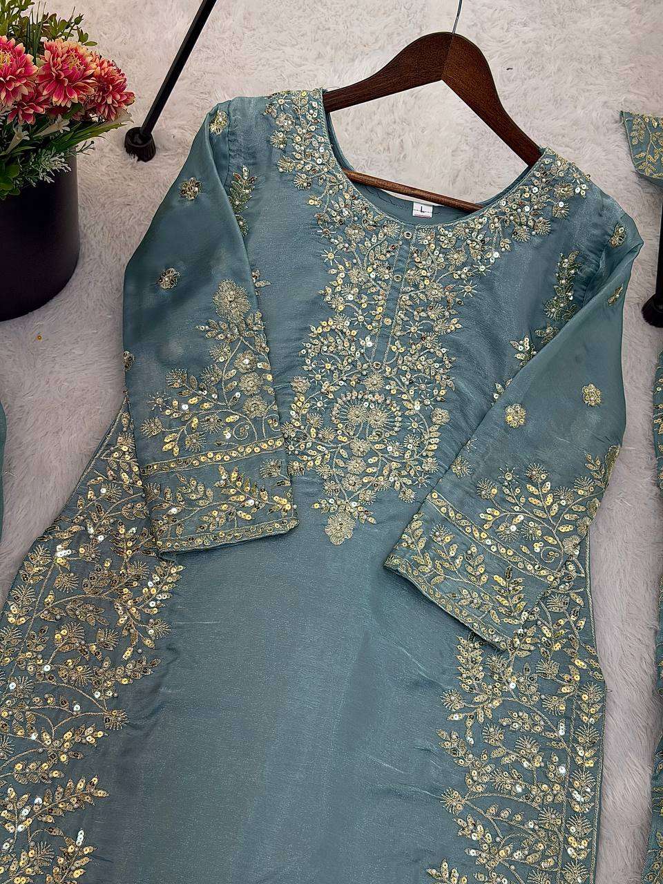 Timeless GMY Silk Embroidery Work Plazzo Suit with Dupatta