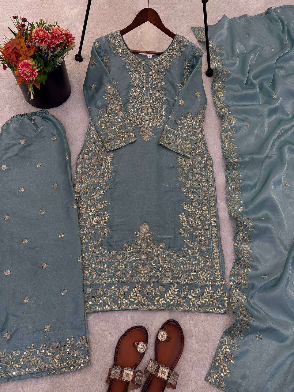 Timeless GMY Silk Embroidery Work Plazzo Suit with Dupatta