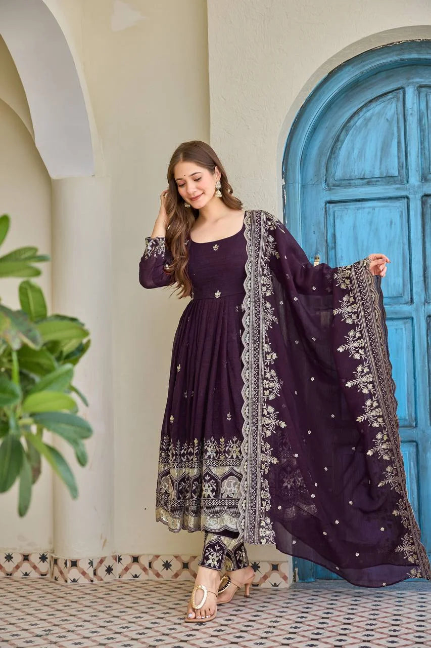 Premium Embroidered Crunchy Silk Anarkali Set â€“ Ready to Wear