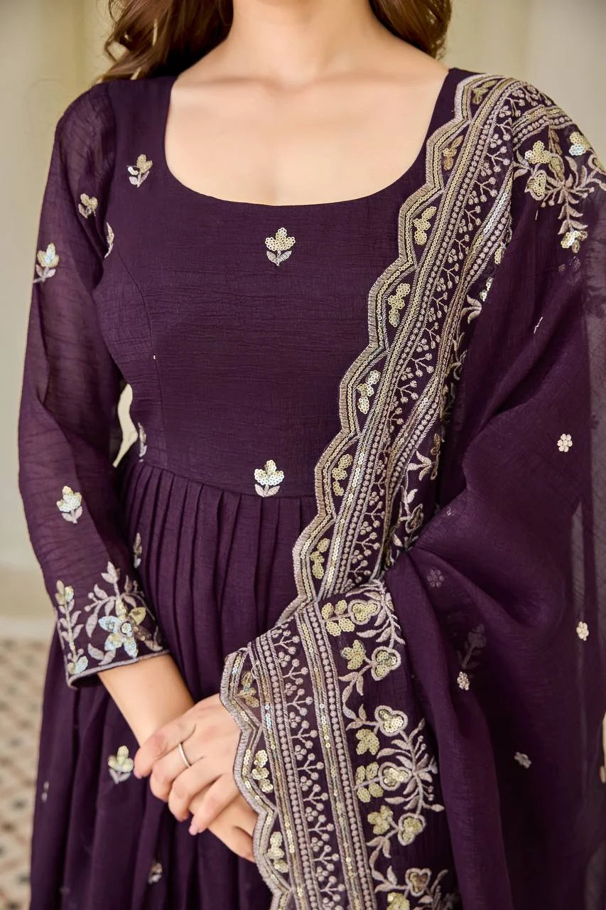 Premium Embroidered Crunchy Silk Anarkali Set â€“ Ready to Wear