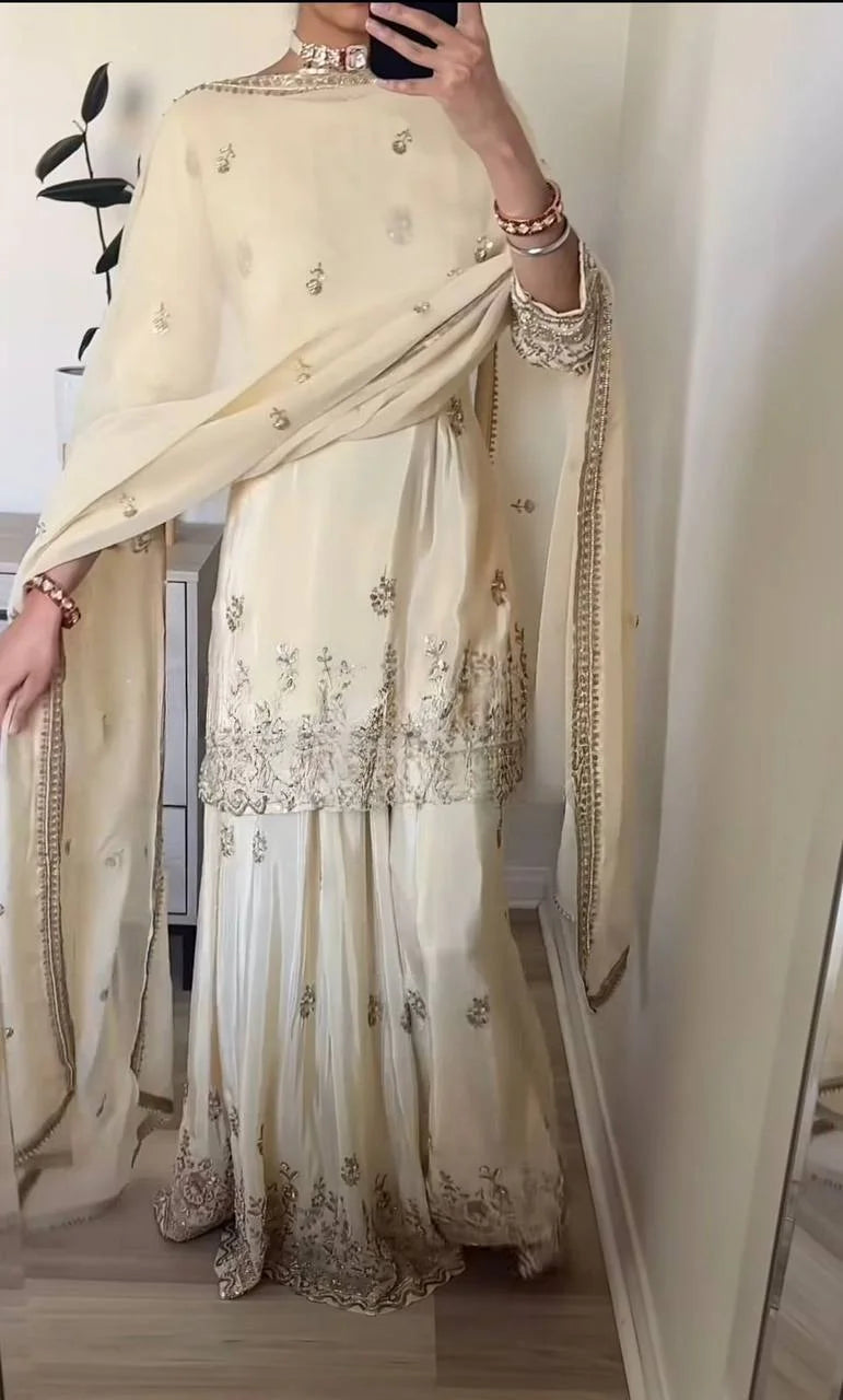 Graceful Sequence Embroidered Top with Sharara and Dupatta - Eid Outfit