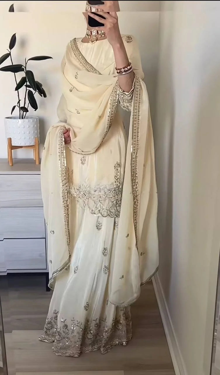 Graceful Sequence Embroidered Top with Sharara and Dupatta - Eid Outfit