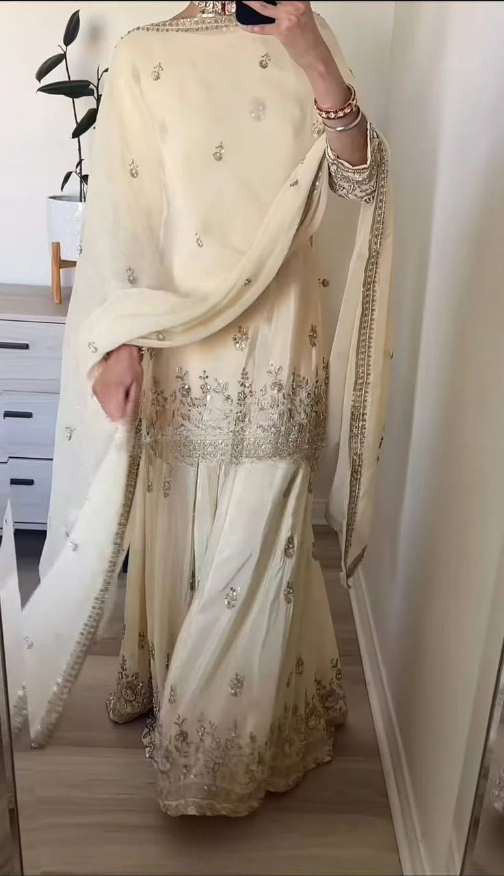 Graceful Sequence Embroidered Top with Sharara and Dupatta - Eid Outfit